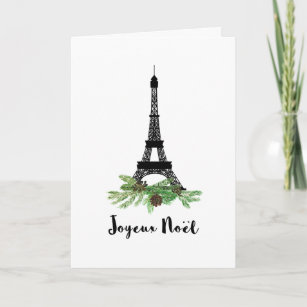 Cartes Pour Fêtes Annuelles Tour Eiffel et pin Joyeux moderne Noel