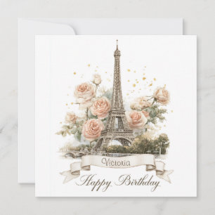 Cartes Pour Fêtes Annuelles Tour Eiffel "Joyeux anniversaire" avec nom personn