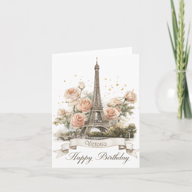 Cartes Pour Fêtes Annuelles Tour Eiffel "Joyeux anniversaire" avec nom personn (Devant)