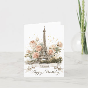 Cartes Pour Fêtes Annuelles Tour Eiffel "Joyeux anniversaire" avec nom personn