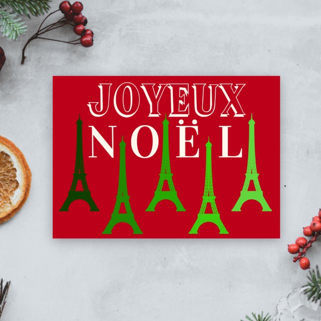Cartes Pour Fêtes Annuelles Tour Eiffel Joyeux Noel Rouge & Vert Noël (Créateur téléchargé)