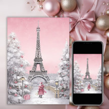 Tour Eiffel, Père Noël, Paris Chic Rose Noël
