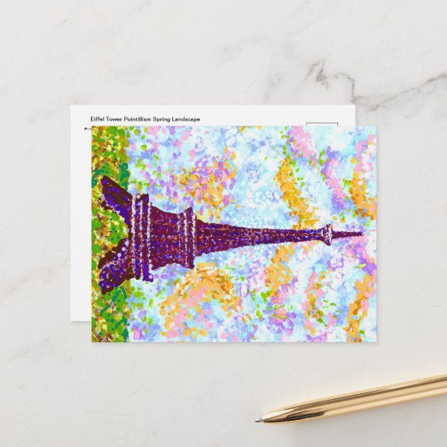 Cartes Pour Fêtes Annuelles Tour Eiffel Pointillism Paysage de printemps (Devant/Arrière en situation)