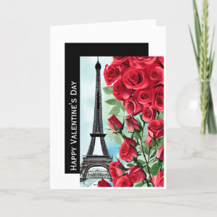 Cartes Pour Fêtes Annuelles Tour Eiffel Romantique Roses Rouges Saint Valentin