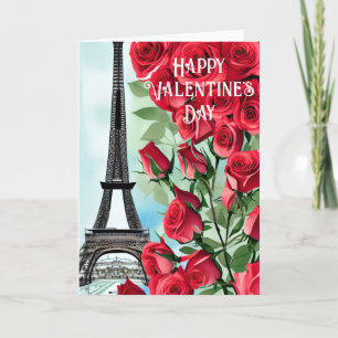 Cartes Pour Fêtes Annuelles Tour Eiffel Romantique Roses Rouges Saint Valentin