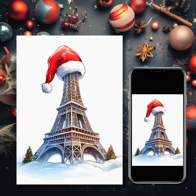 Cartes Pour Fêtes Annuelles Tour Eiffel, Santa Hat Paris (Créateur téléchargé)