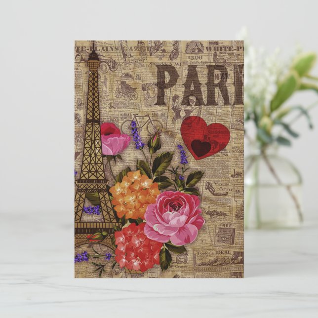 Cartes Pour Fêtes Annuelles Tour Eiffel Vintage Français (Debout devant)