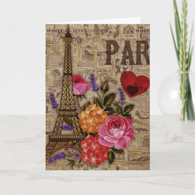 Cartes Pour Fêtes Annuelles Tour Eiffel Vintage français (Devant)