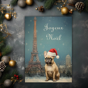 Cartes Pour Fêtes Annuelles Tour Eiffel vintage Noël Bulldog français