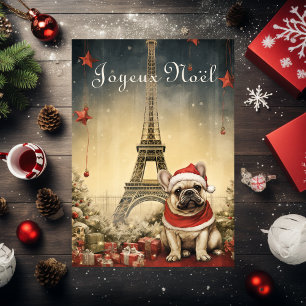 Cartes Pour Fêtes Annuelles Tour Eiffel vintage Noël Bulldog français