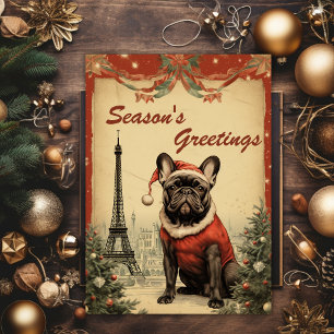 Cartes Pour Fêtes Annuelles Tour Eiffel vintage Noël Chien Bouledogue Français