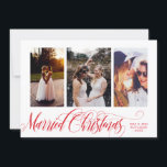 Cartes Pour Fêtes Annuelles Tourbillonnant Red Married Christmas Photo Collage<br><div class="desc">Carte photo de Noël avec place pour trois de vos photos mariages dans un collage minimaliste. Noël Marié est écrit dans un magnifique script de calligraphie tourbillonnant. Le dos est recouvert d'un motif classique en carreaux délicats,  blanc et rouge.</div>