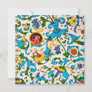 CARTES POUR FÊTES ANNUELLES TOURBILLONS FLORAUX BLEUS DE LA RENAISSANCE FLOREN