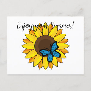 Cartes Pour Fêtes Annuelles Tournesol et papillon bleu Ajouter du texte