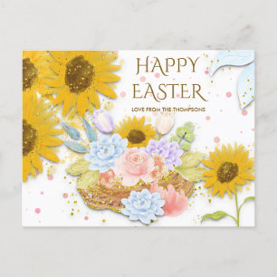 Cartes Pour Fêtes Annuelles Tournesol jaune printemps Floral Joyeux Pâques bla