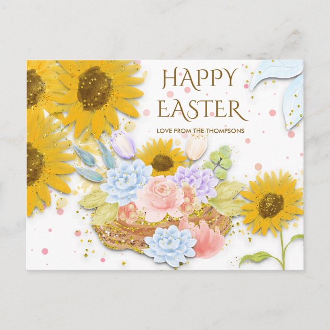 Cartes Pour Fêtes Annuelles Tournesol jaune printemps Floral Joyeux Pâques bla (Devant)