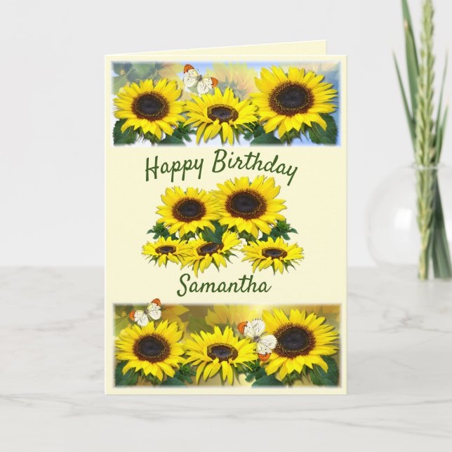 Cartes Pour Fêtes Annuelles Tournesol personnalisé Texte personnalisé Annivers (Devant)