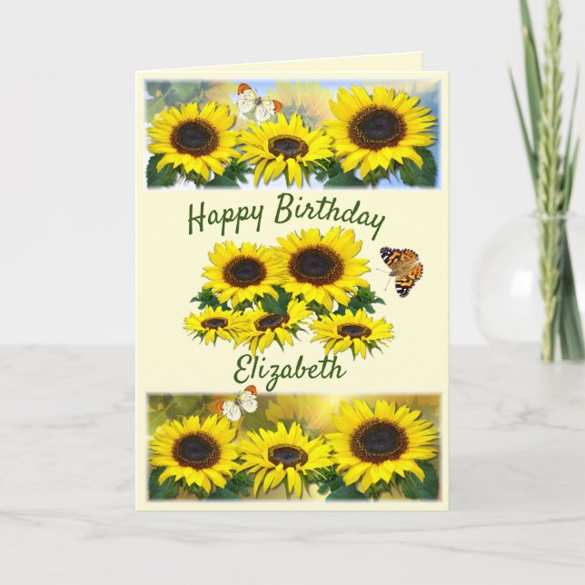 Cartes Pour Fêtes Annuelles Tournesol personnalisé Texte personnalisé Annivers (Devant)