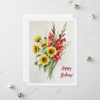 Cartes Pour Fêtes Annuelles Tournesols d'anniversaire aquarelle florale glads 