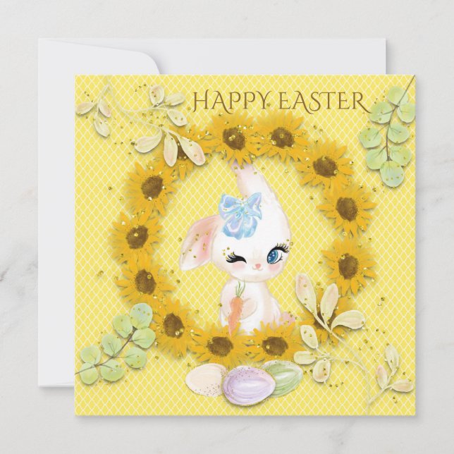 Cartes Pour Fêtes Annuelles Tournesols Mignons Oeufs De Lapin Joyeux Pâques Ja (Devant)