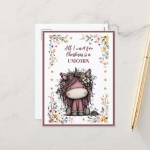 Cartes Pour Fêtes Annuelles Tout ce que je veux pour Noël est une LICORNE