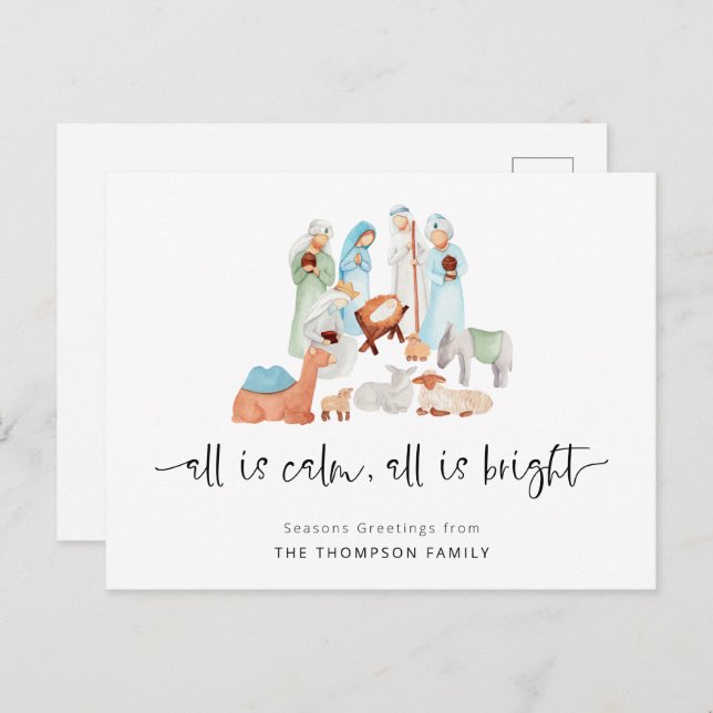 Cartes Pour Fêtes Annuelles Tout Est Calme Nativité Joyeuses Fêtes Noël (Devant / Derrière)