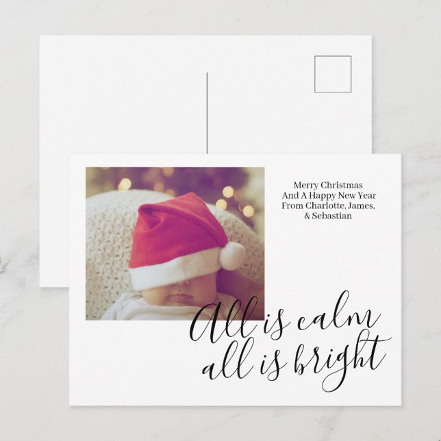 Cartes Pour Fêtes Annuelles Tout Est Calme Tout Est Lumineux Noël Personnalisé (Devant / Derrière)