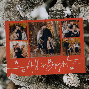 Cartes Pour Fêtes Annuelles Tout Est Lumineux Retro Rouge Multi Photo Holiday