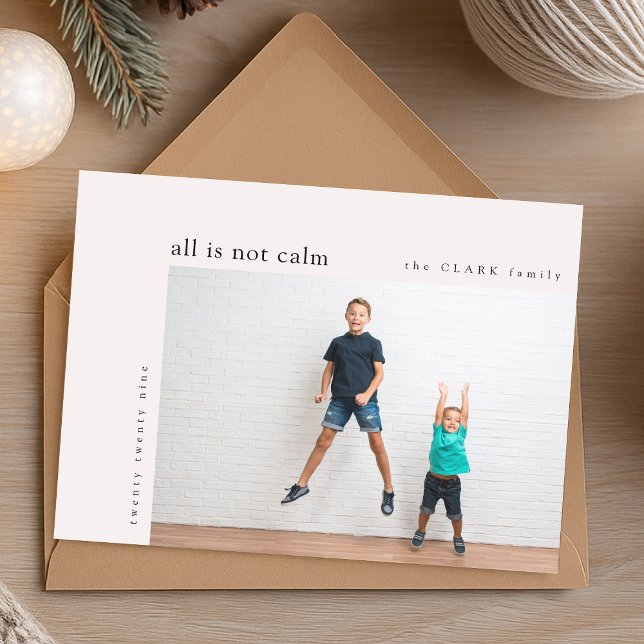 Cartes Pour Fêtes Annuelles Tout n'est pas Calme Minimal Noël Turquoise Enfant (Personalize your stylish holiday card with your favorite family photo)