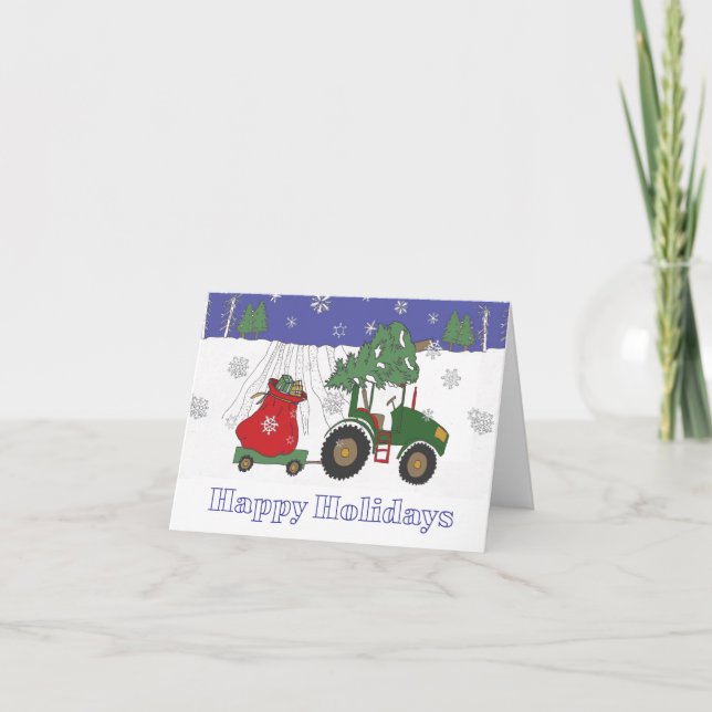 Cartes Pour Fêtes Annuelles Tracteur à Noël (Devant)