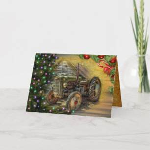 Cartes Pour Fêtes Annuelles Tracteur agricole de Noël avec arbre de Noël