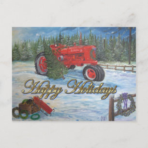 Cartes Pour Fêtes Annuelles Tracteur Ancien Joyeuses Fêtes à une Ferme d'Arbre