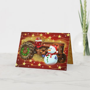 Cartes Pour Fêtes Annuelles Tracteur de ferme rouge vintage Noël