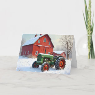 Cartes Pour Fêtes Annuelles Tracteur de la ferme de Noël par une grange rouge