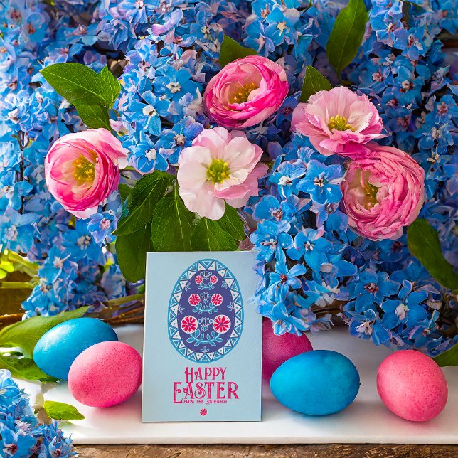 Cartes Pour Fêtes Annuelles Tradition ukrainienne Pysanka Blue Pink Oeuf de Pâ (Créateur téléchargé)