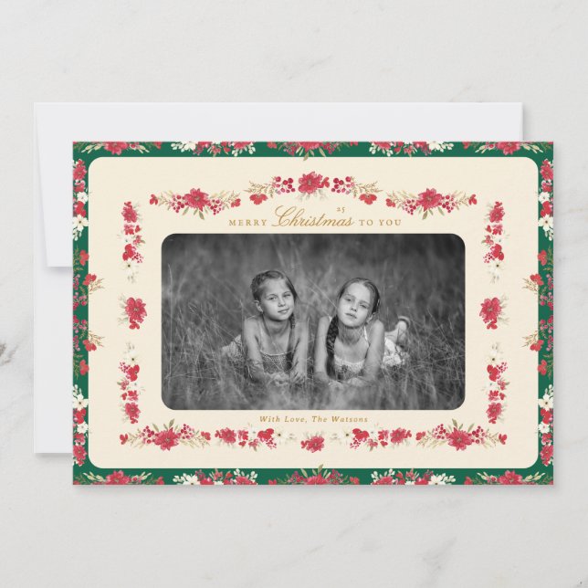 Cartes Pour Fêtes Annuelles traditional christmas red green floral elegant (Devant)