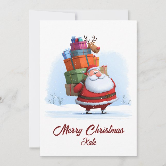 Cartes Pour Fêtes Annuelles Traditional Christmas Santa Claus with Reindeer (Devant)