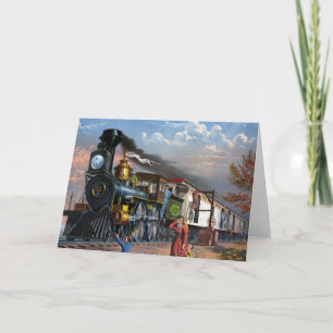 Cartes Pour Fêtes Annuelles Train à vapeur vintage à la gare