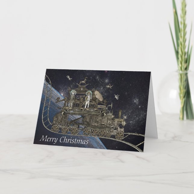 Cartes Pour Fêtes Annuelles Train de chat spatial Steampunk (Devant)