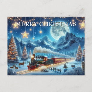 Cartes Pour Fêtes Annuelles Train de Noël au clair de lune avec des animaux de