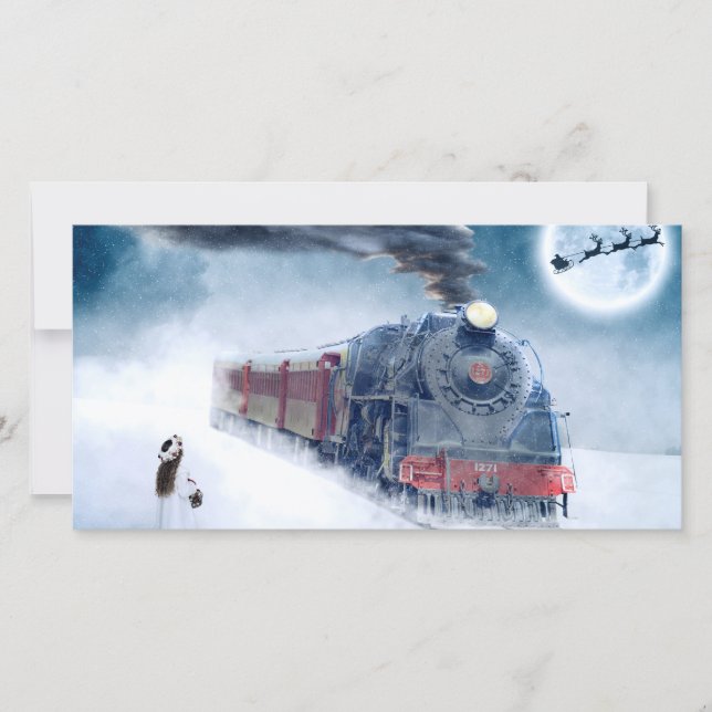 Cartes Pour Fêtes Annuelles Train de Noël de minuit avec Girl et Père Noël (Devant)