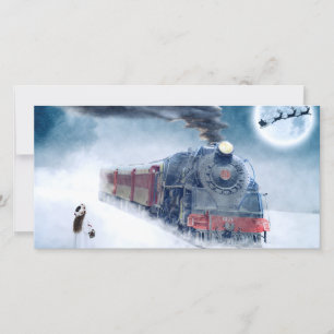 Cartes Pour Fêtes Annuelles Train de Noël de minuit avec Girl et Père Noël