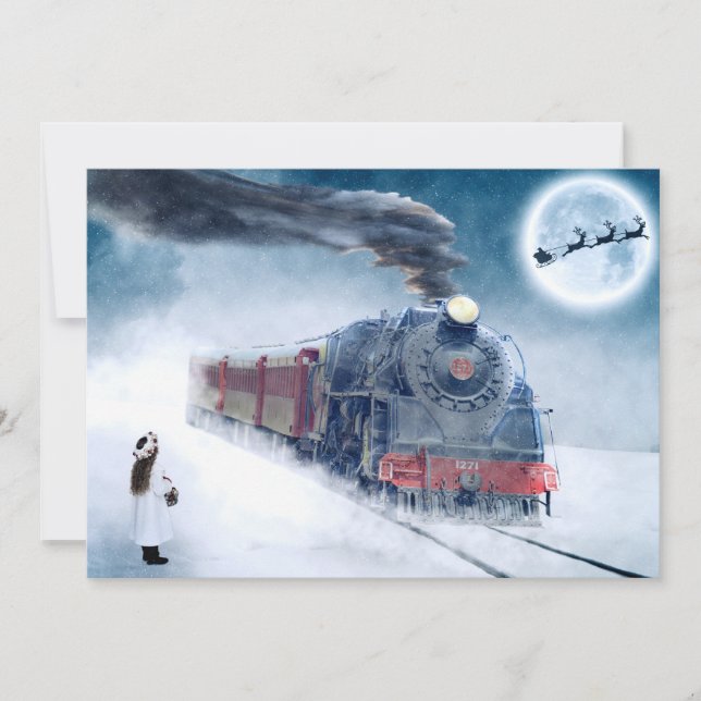 Cartes Pour Fêtes Annuelles Train de Noël de minuit avec Girl et Père Noël (Devant)