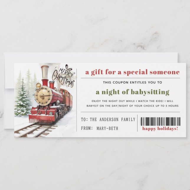 Cartes Pour Fêtes Annuelles Train de Noël en neige Coupon cadeau de Noël (Devant)