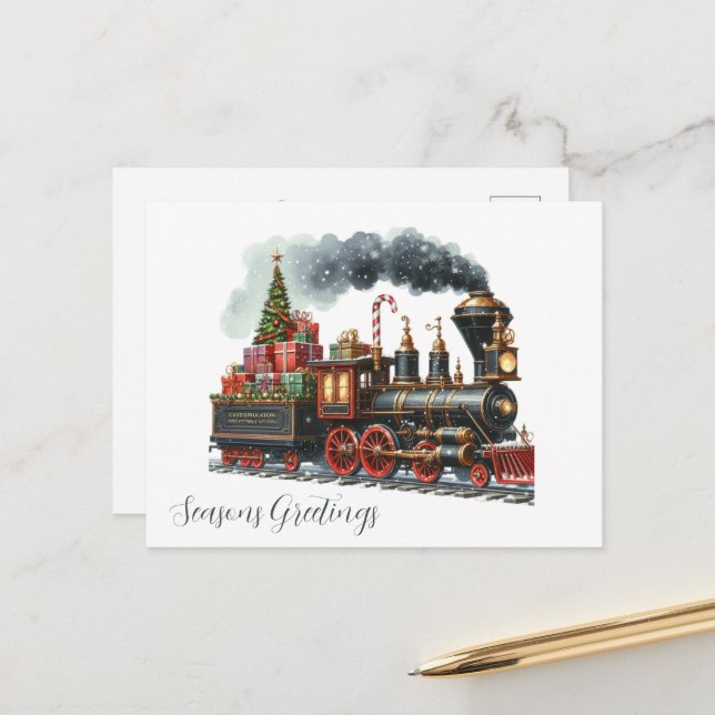 Cartes Pour Fêtes Annuelles Train de Noël festif ajouter un message (Devant/Arrière en situation)