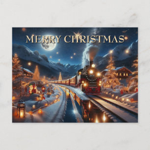Cartes Pour Fêtes Annuelles Train de Noël magique dans un paysage enneigé