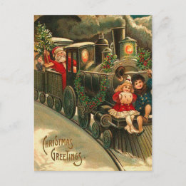 Cartes Pour Fêtes Annuelles Train de Noël vintage du Père Noël