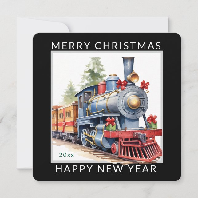 Cartes Pour Fêtes Annuelles Train de vacances de Noël modifiable (Devant)
