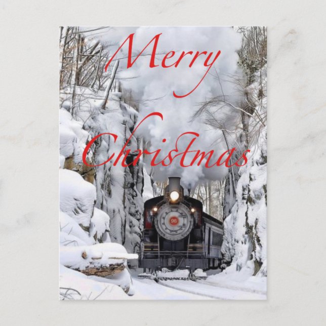 Cartes Pour Fêtes Annuelles Train En Neige Joyeux Noël (Devant)