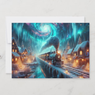 Cartes Pour Fêtes Annuelles Train Magique d'Hiver Village de Noël Nordique